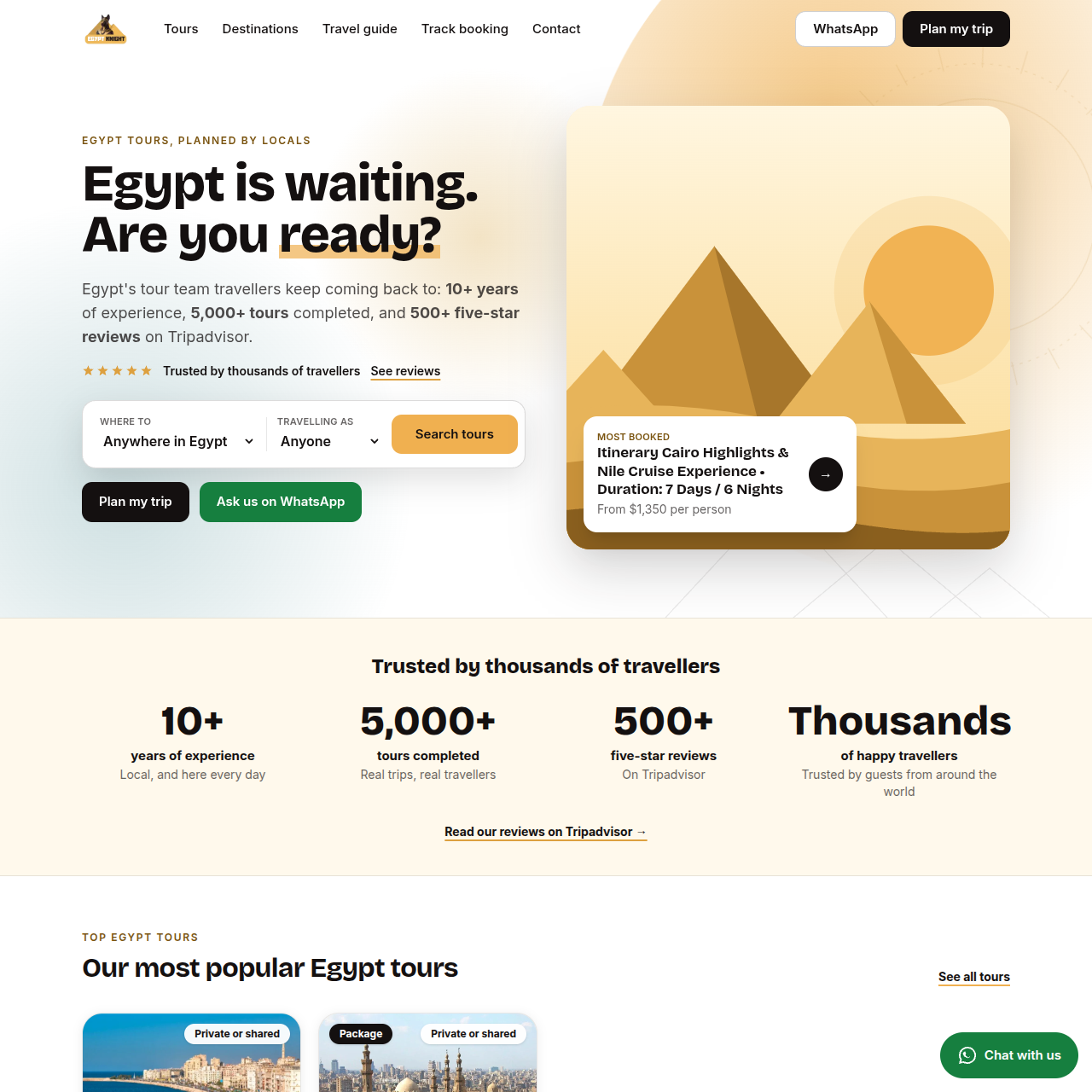 Egypt Knight Tours homepage desktop screenshot
